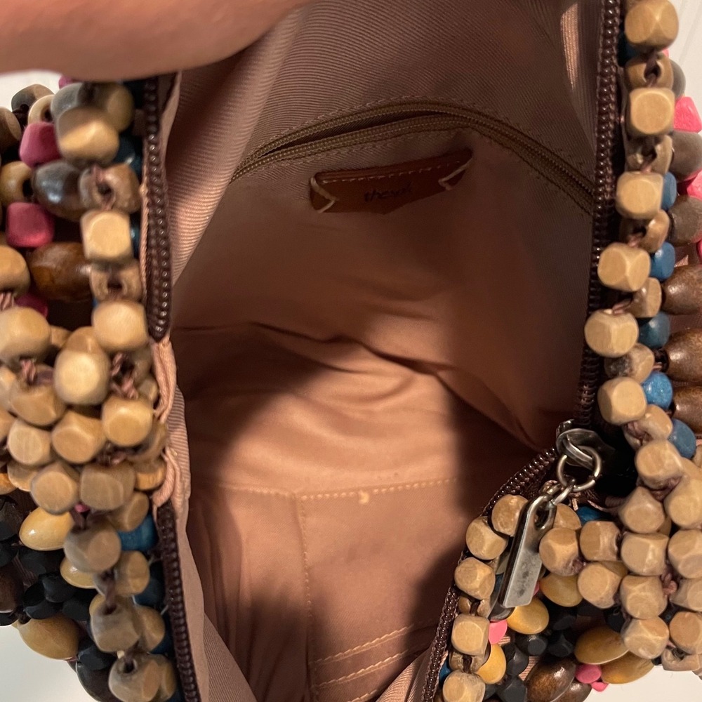 The Sak Beaded Shoulder Bag Womens Medium Multi Color Boho Wood Bead Mosaic Zip - Picture 6 of 10